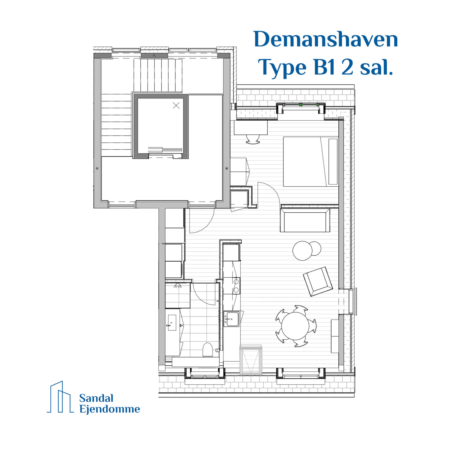 Demantshaven, Type B1 2 sal, 2 værelser, 73 kvm