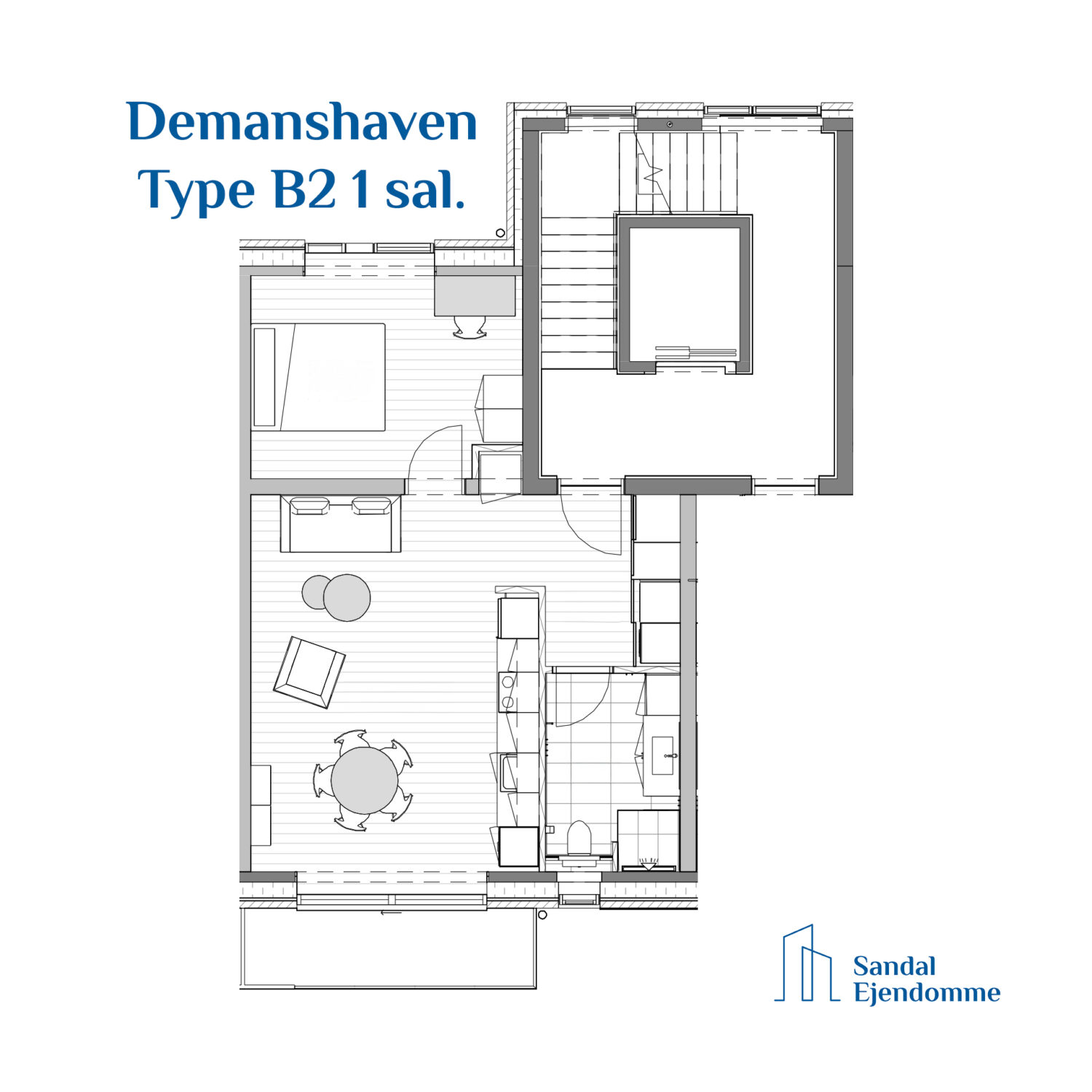 Demantshaven, Type B2 1 sal, 2 værelser, 71 kvm
