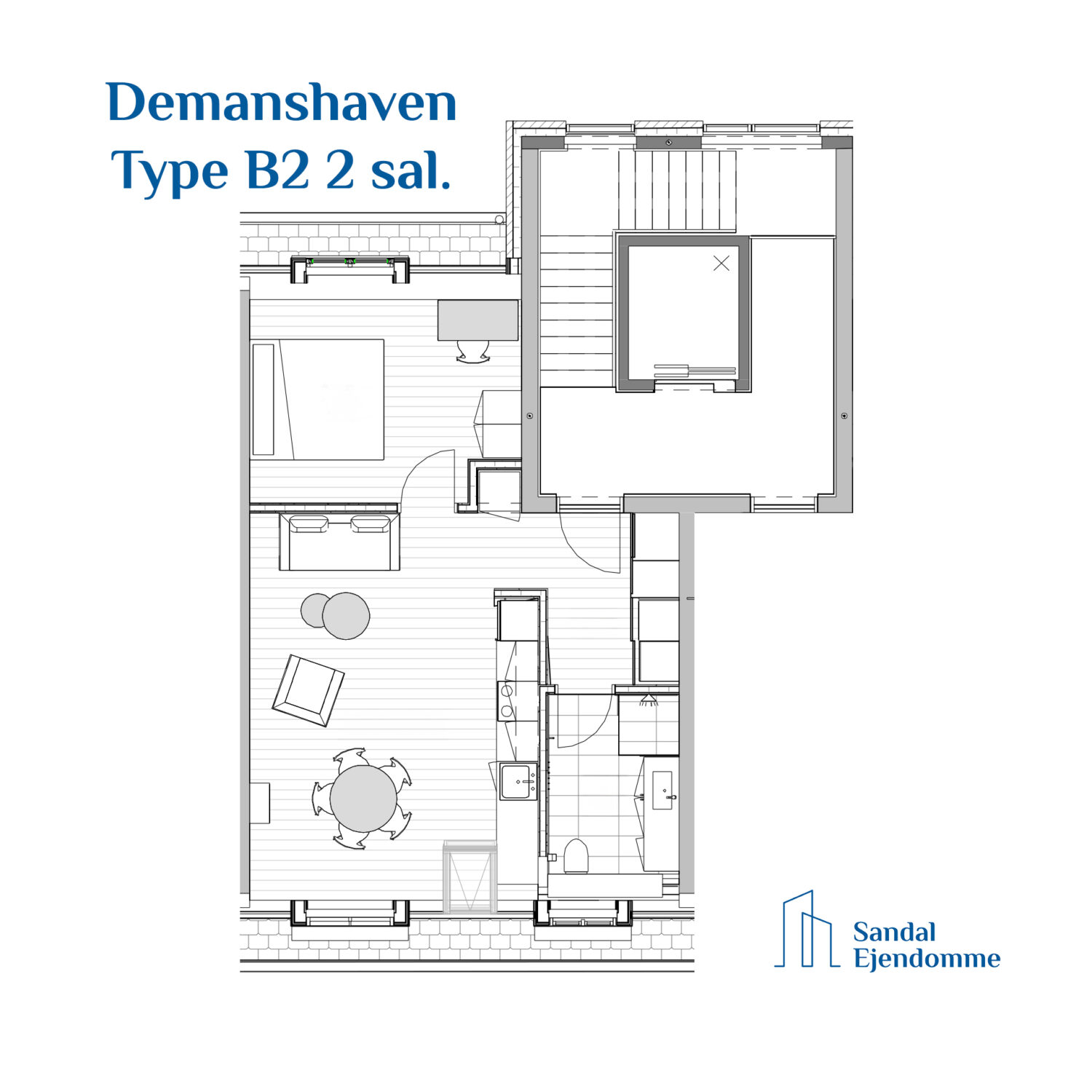 Demantshaven, Type B2 2 sal, 2 værelser, 70 kvm
